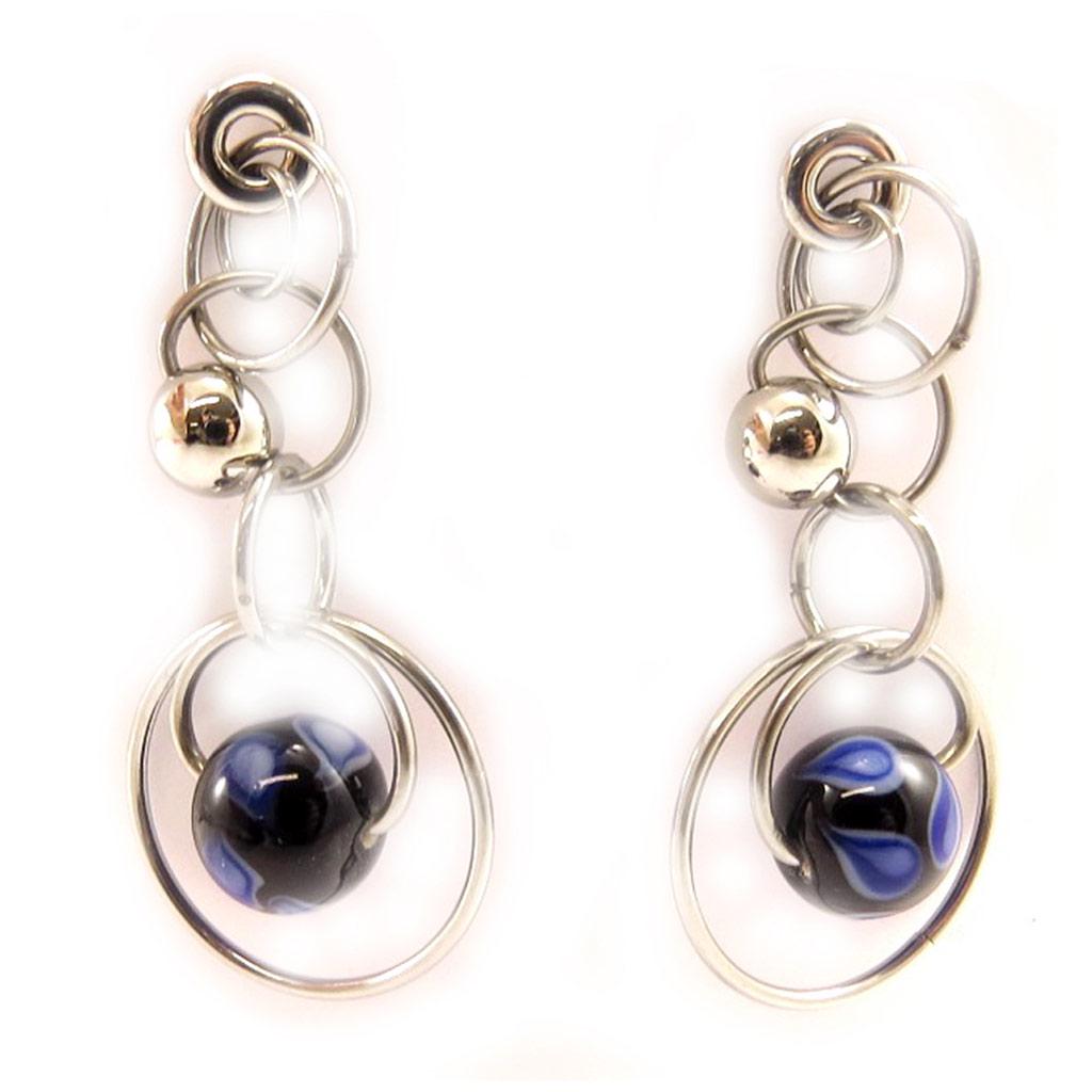 Altesse [L2904] - Silver Blue 'Calypso' Steel Earrings