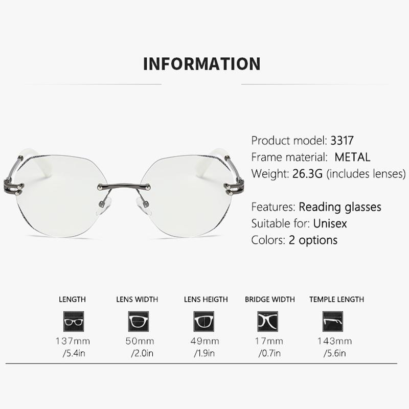 Frameless Photochromic Progressive Glasses for Women Stylish Beveled Edges Lightweight 3317