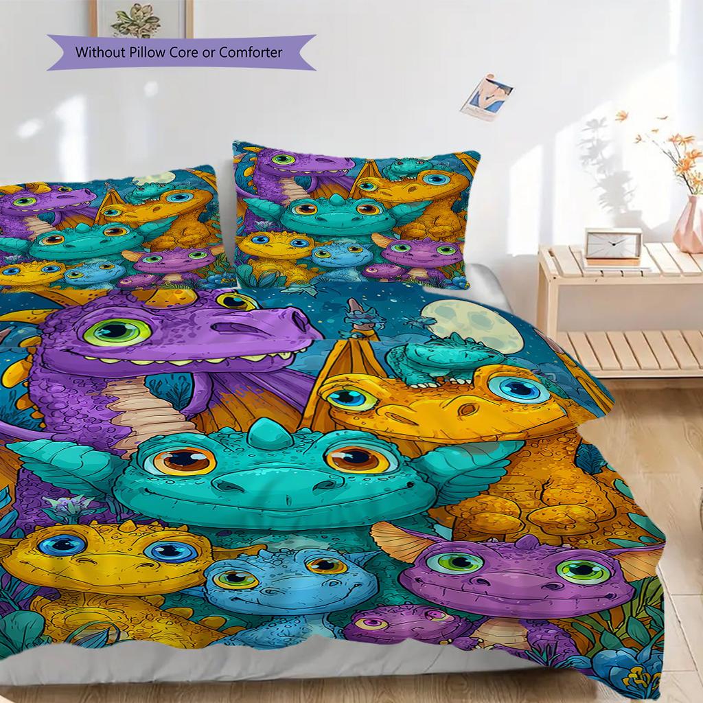Dinosaur Pattern Bedding Quilt Set Quilt Cover Pillowcase Home Decoration Birthday Gift (1 * Duvet Cover + 2 * Pillowcase, Without Core)