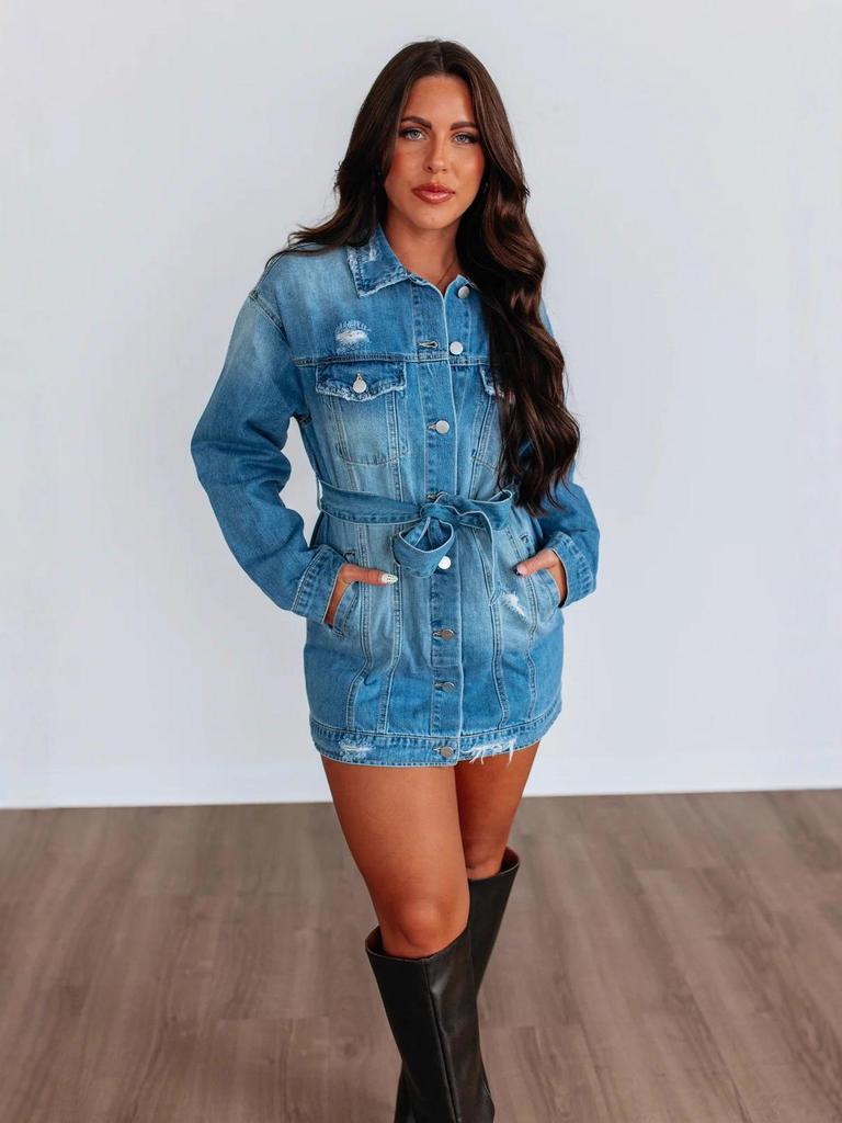 Women's Retro Street Style Loose Ripped Copper Denim Jacket - Spring Collection