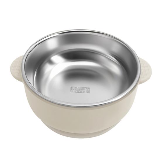 Baby Feeding Bowl Stainless Steel Double Layer Rice Bowl with Suction Base BPA-Free Soup Bowl Double Handle Food Containers