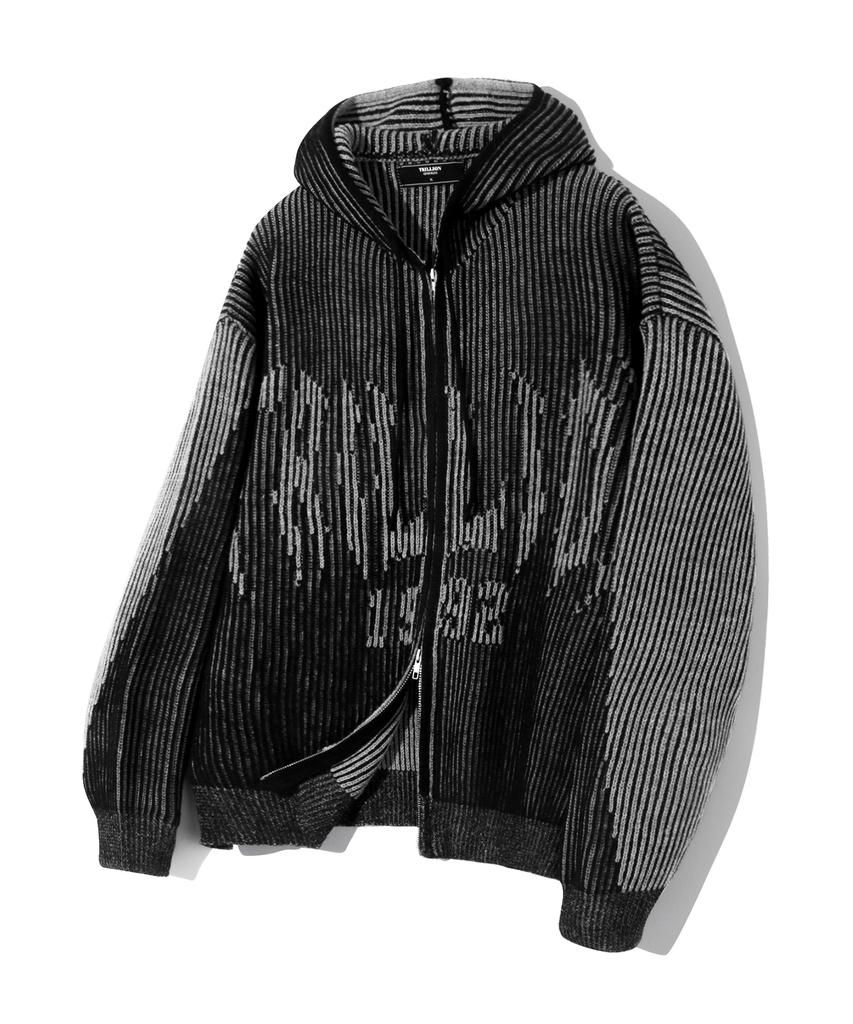 TRILLION Washable Two-Tone Hooded Zip-Up Graphic Knit (Black)