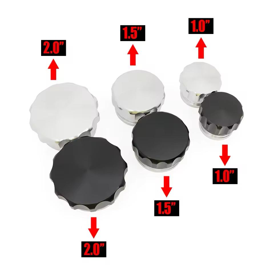 Tampas de Tanque de Combustível e Água de Alumínio Preto e Prata para Modificação de Carro: 1, 1,5, 2 Polegadas