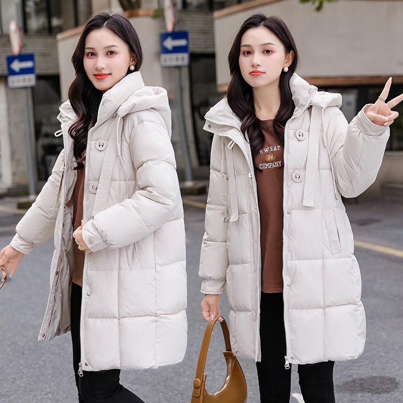 Down padded jacket women's mid-length style thickened and loose new 2025 winter Korean version of cotton jacket with hood