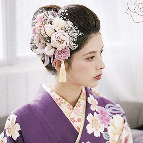 Kimono Arenca Antique Rosa Hair Ornaments for Chirimen Set [Stylish Iroha] Coming-of-Age Ceremonies, 15-Piece (Pink)