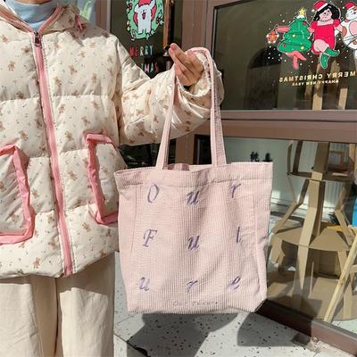 2 Embroidered Letters Future Corduroy Shoulder Merard Color Scheme Handheld Canvas Bag Women Tote Bag Bag