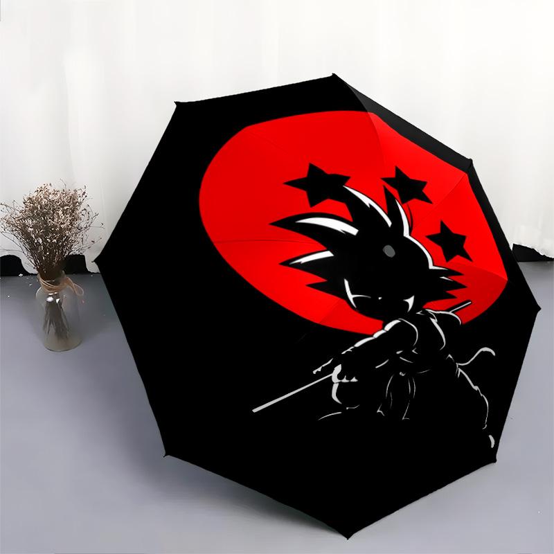 1 PC Automatic Folding Umbrella - Cute Cartoon Son Goku Pattern Portable Foldable Design With 8 Ribs Christmas Birthday Gifts
