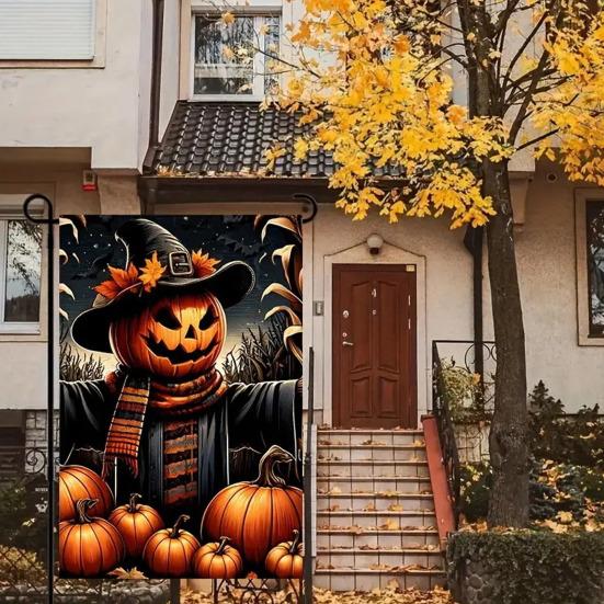 Flaga ogrodowa na Halloween, dynia, duch, szkielet, kot, flaga zewnętrzna, dwustronna, świąteczna