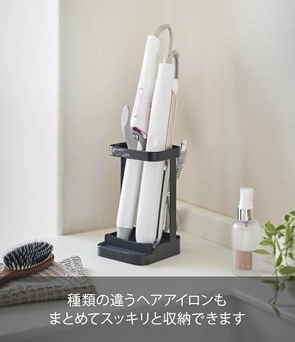 Yamazaki Tower Hair Iron Stand with Heat-Resistant Tray, Black, Approx. 10.5 X 10.5 X 16.5 Cm, Tower Hair Iron Holder 5063