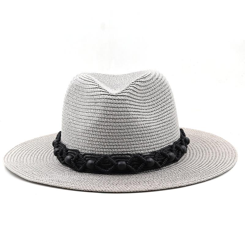 Summer men's and women's straw hats ins fashion black bead sun hats Panama straw hats retro bohemian sun hats