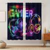 Gamer Blackout Curtains 2pcs Vibrant Gamer-Themed Blackout Curtains | Polyester, Semi-Transparent, Machine Washable - Modern