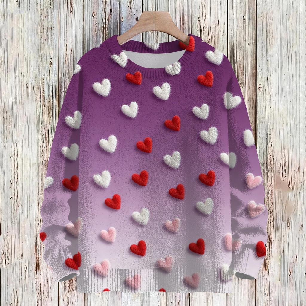 Damenmode Lässig Langärmlig Valentinstag Rundhals Strickpullover Top