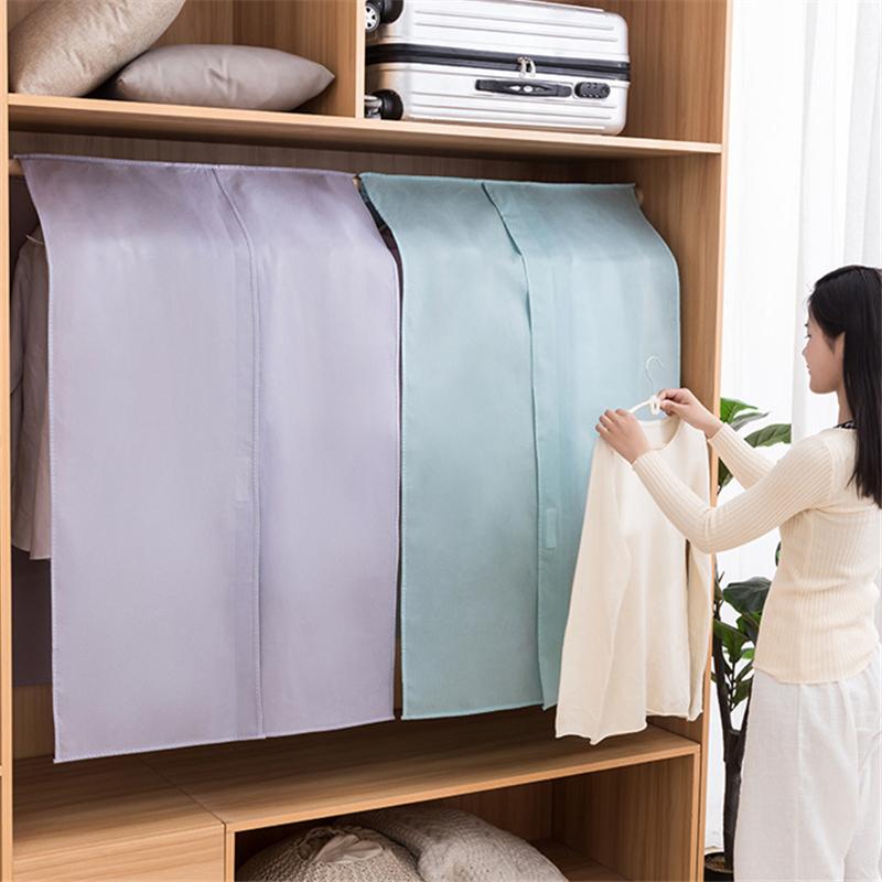 Solid Color Non-woven Fabric Clothes Dust Cover Wardrobe Hanging Clothing Dust Cover Suit Shirt Organizing Storage Dust Cover