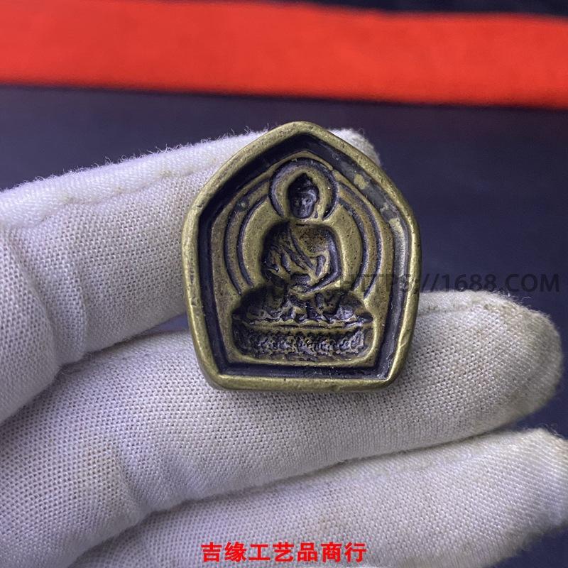 Tibetan Style Buddha Statue Mold Brass Antique Office Study Desk Decoration Square Lion Copper Seal
