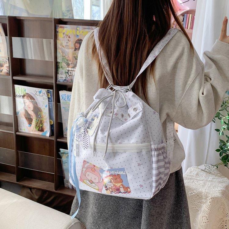 Schoolbag Korean version ins cute polka dot backpack female niche design large capacity shoulder bag sweet versatile student bag