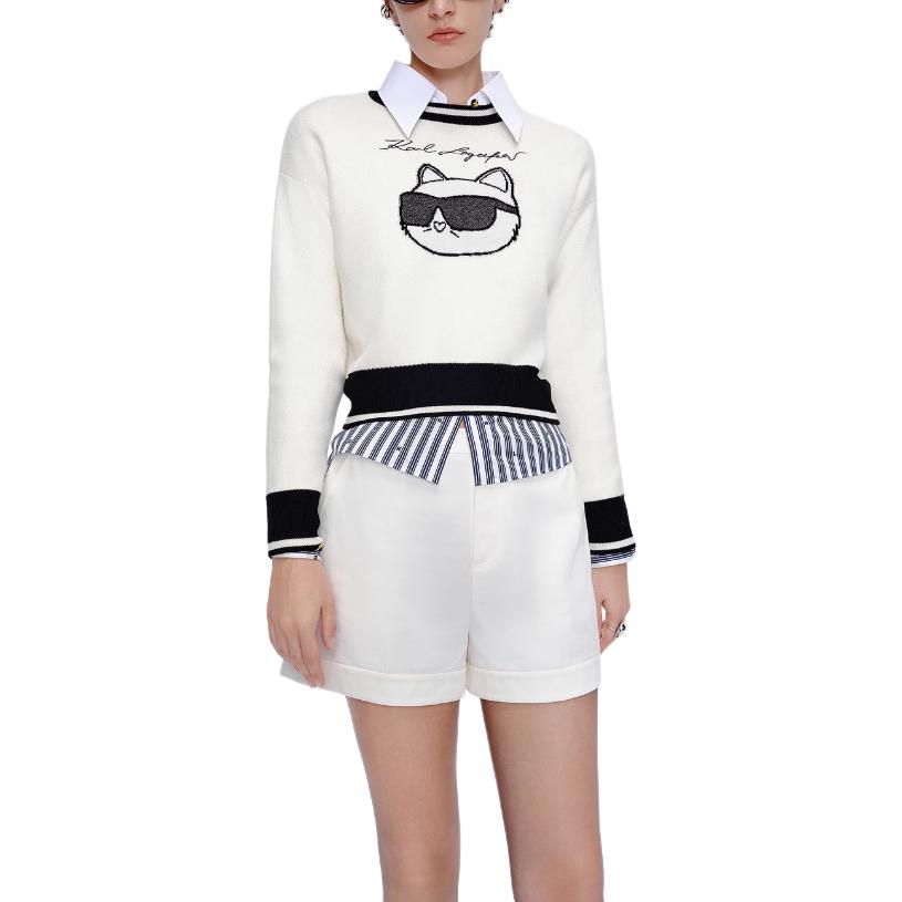 Karl Lagerfeld Outdoor Commuting Party Lightweight Solid Color Long Sleeve Round Neck Sweater Women Sweater M21L2311100