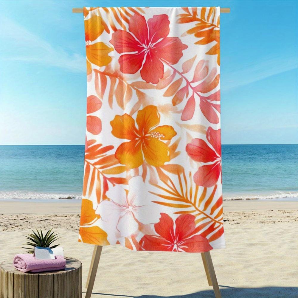 Hibiscus Flowers Palm Leaves Orange Red Pink Towel, Quick Dry for Beach Travel Camping Vacation