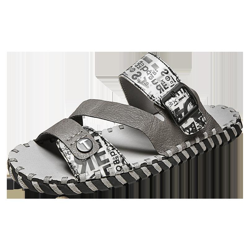 

Sandals men s summer Internet celebrity leather sandals men s beach shoes outdoor driving slippers cool slippers men s tide 44 серый