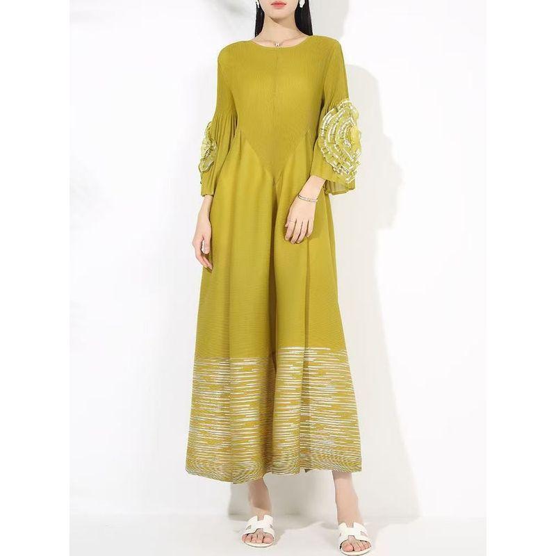 Spring, Summer, Autumn Women's Clothing Classy Stylish Petal Sleeve Length Ruched Dress Silm Fit Long Dress Dress