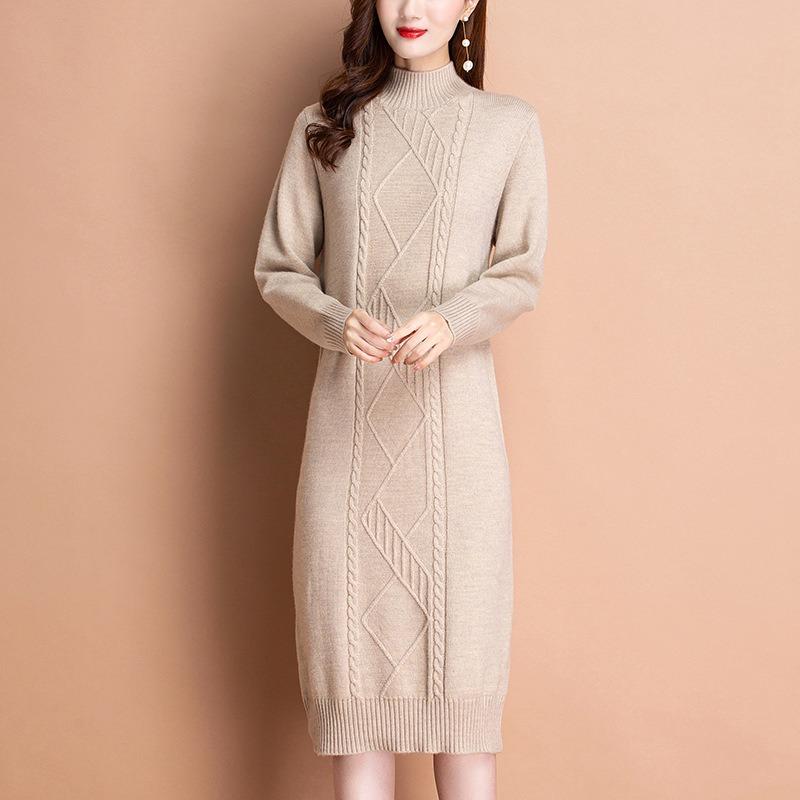 Thickened sweater women's autumn and winter knitted sweater skirt loose large size dress warm twist bottoming shirt