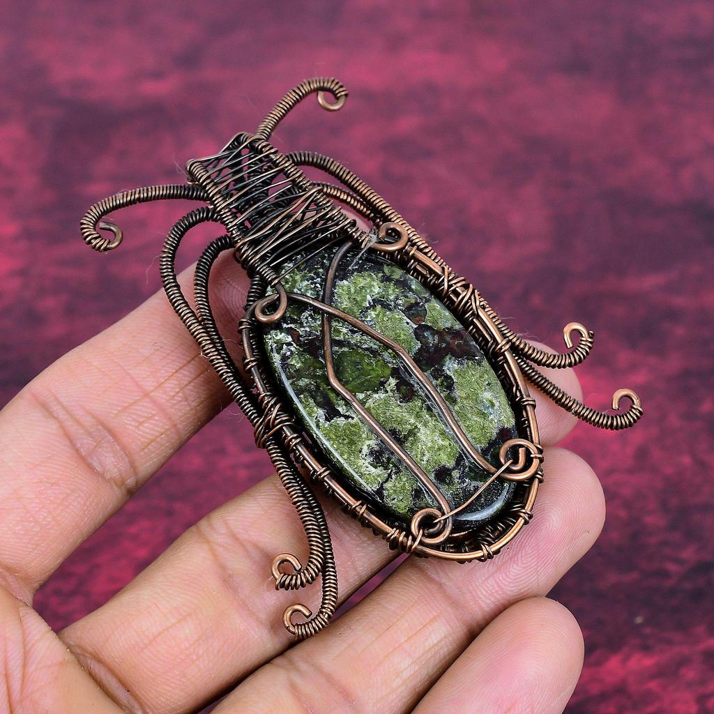 Dragon Bloodstone Gemstone Pendant Handmade Pendant Copper Wire Wrapped Jewelry