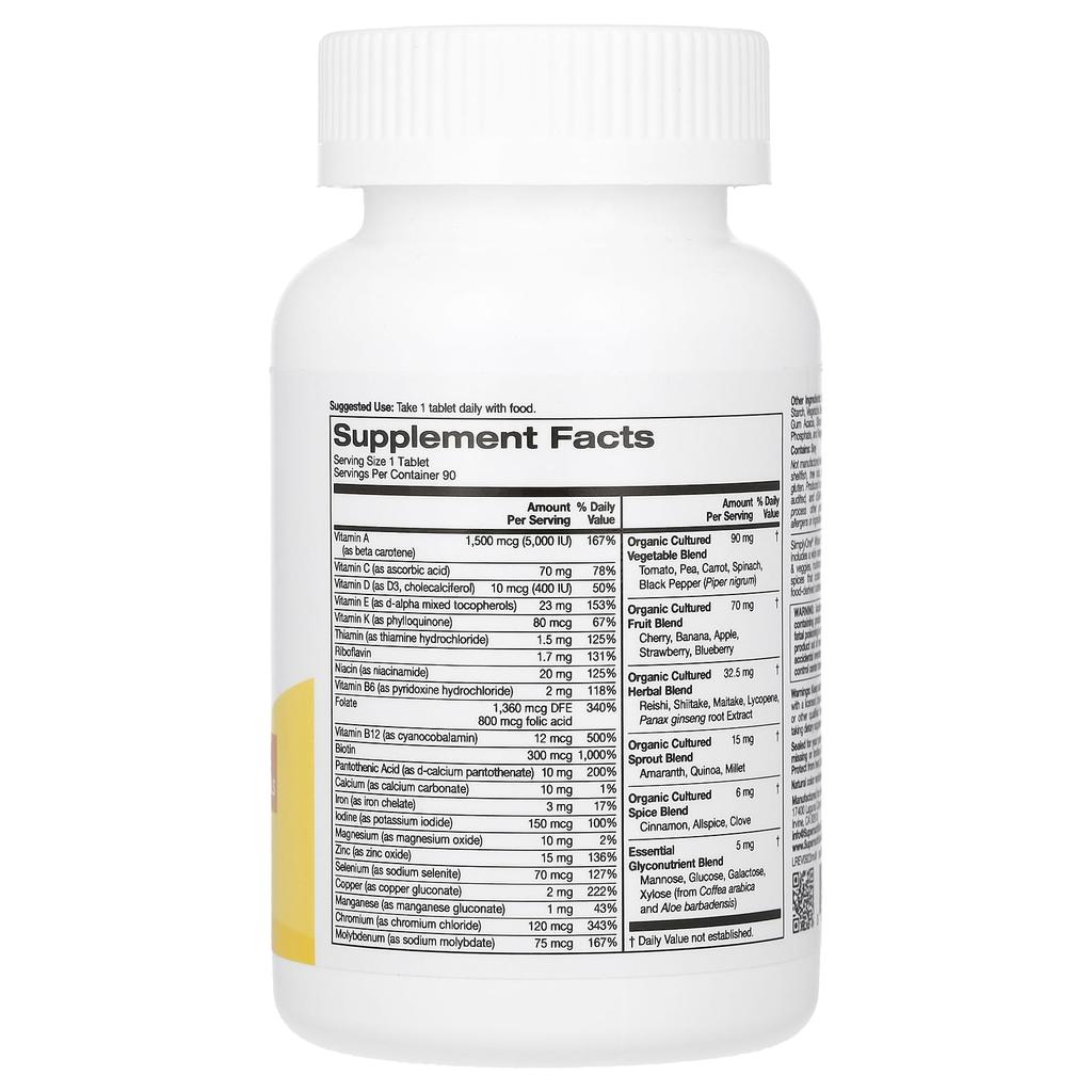 Simplyone®, Whole Food Multivitamin with Vitamin A, C, Minerals, Enzymes, 90 Tablets