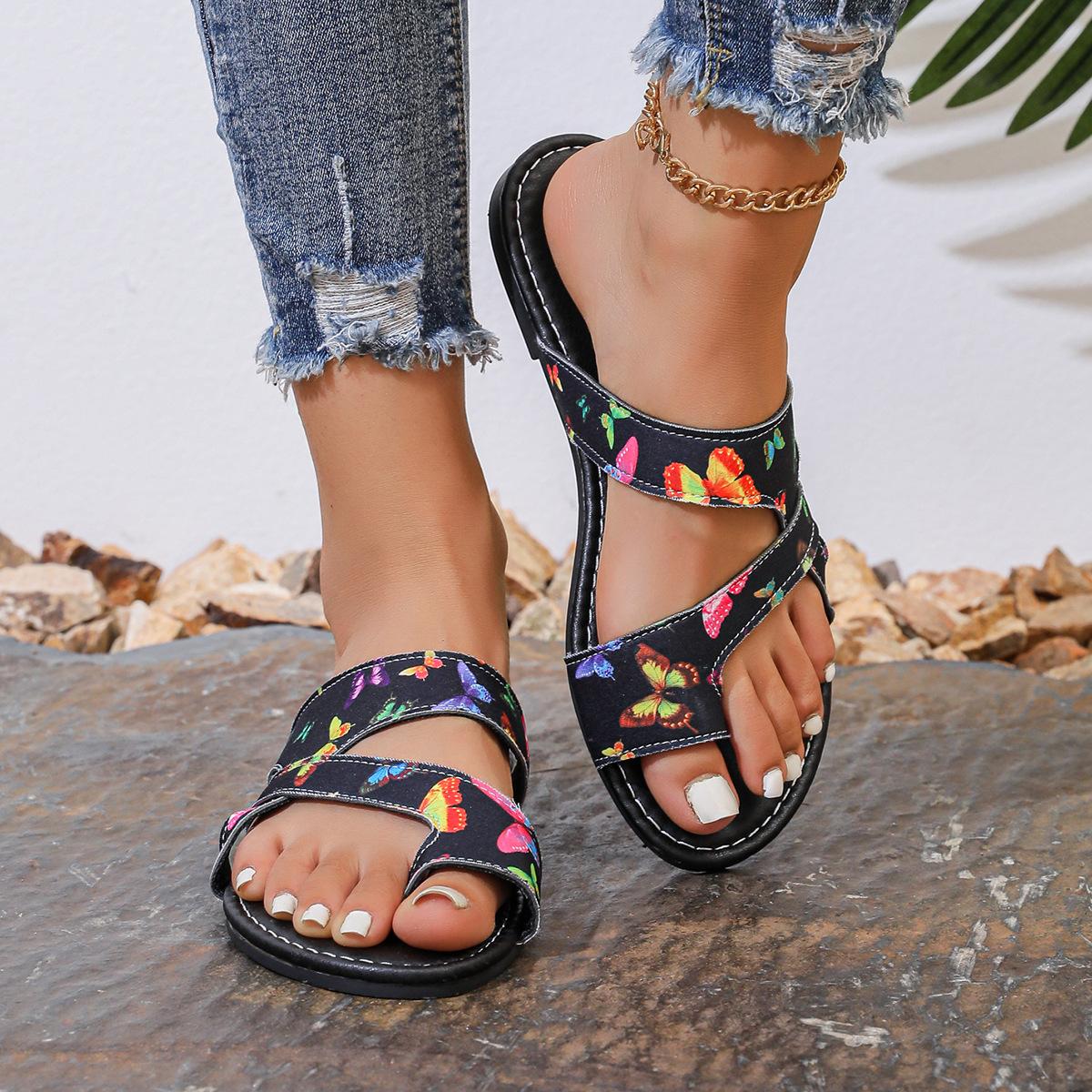 

Большие тапочки в этническом стиле, новые летние дышащие сандалии на плоской подошве с принтом для женщин 36