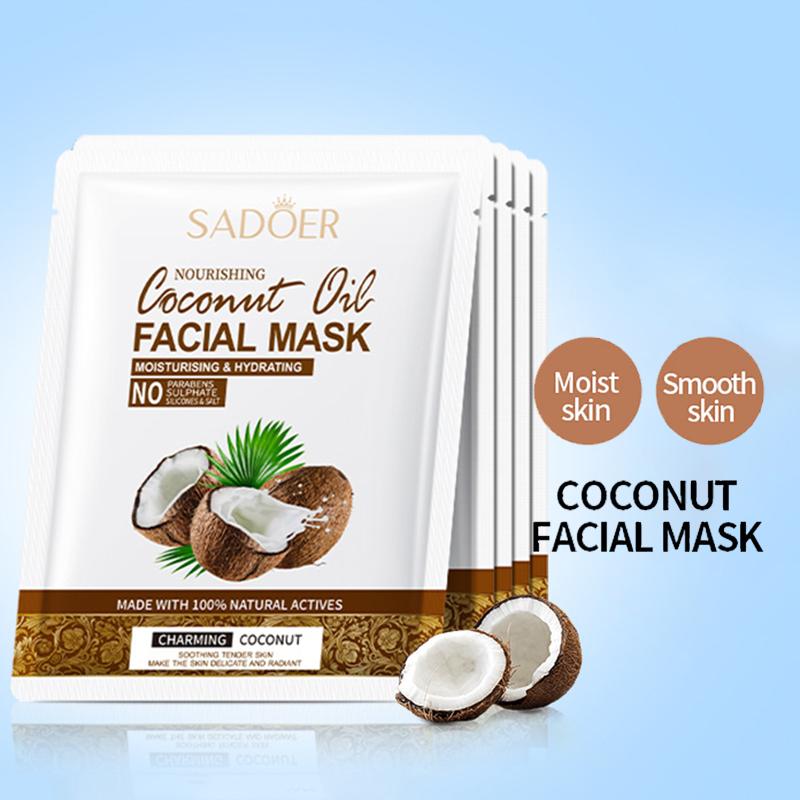 5pcs SADOER Coconut Face Mask Facial Skincare Moisturizing Firming Hydrating Nourishing Facial Masks Face Skin Care Products