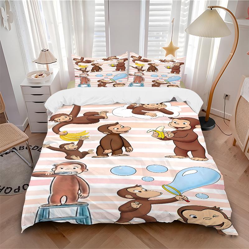 3pcs Curious George Monkey Bedding Set-Perfect for Bedroom, Guest Room, Living Room, Hotel Decor | Ideal Gift for Fans, Travelers, Daily Use