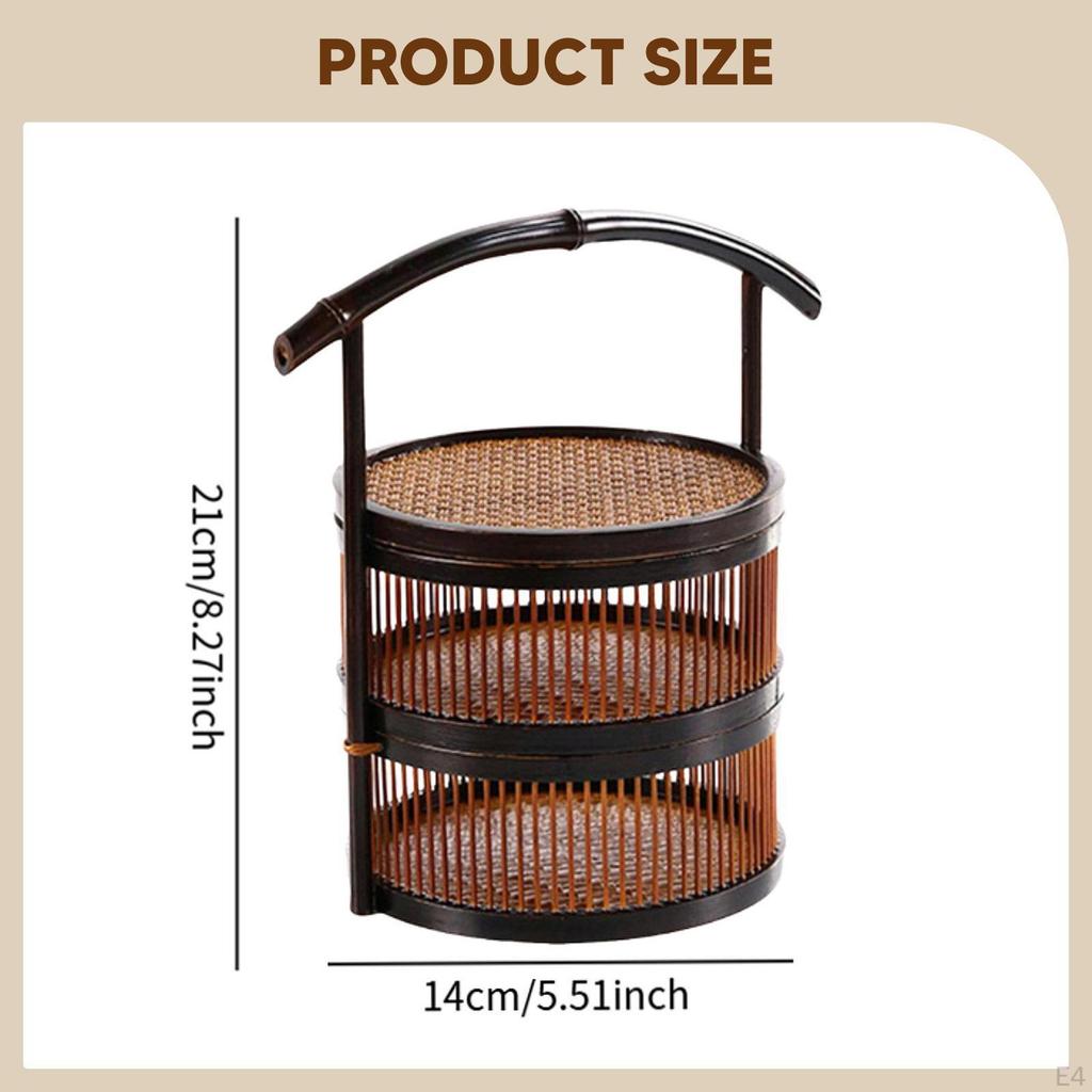 Bamboo Basket Picnic Portable Serving Handmade Food Storage Container for Pastry