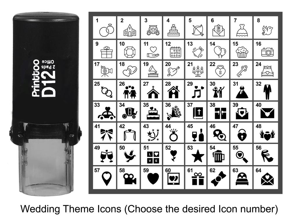 Printtoo Wedding Theme Icons Round Rubber Stamp Self Inking Stamper 12 mm