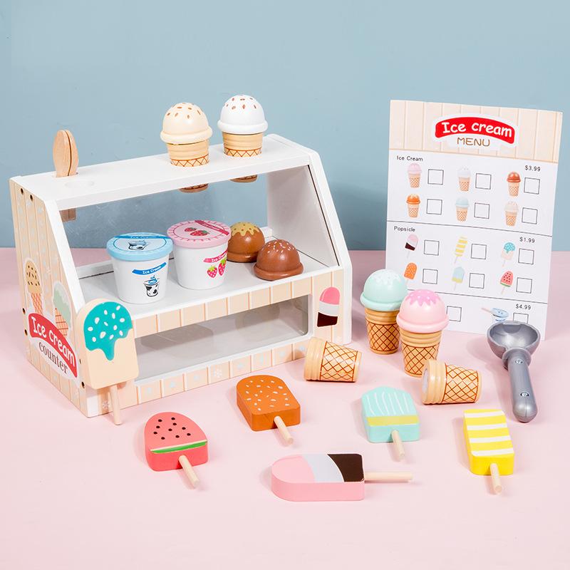 Children'S Simulation Play House Ice Cream Ice Cream Sale Store Commissary Checkout Page Role Play Wooden Toy