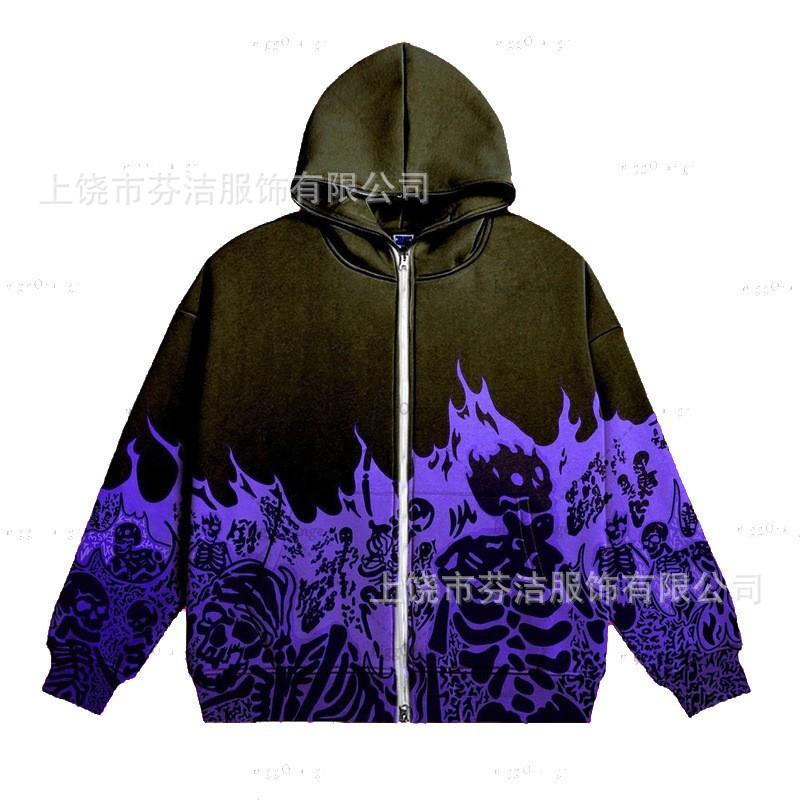 American high street skull skeleton hooded sweater men's and women's trendy brand loose dark street pullover
