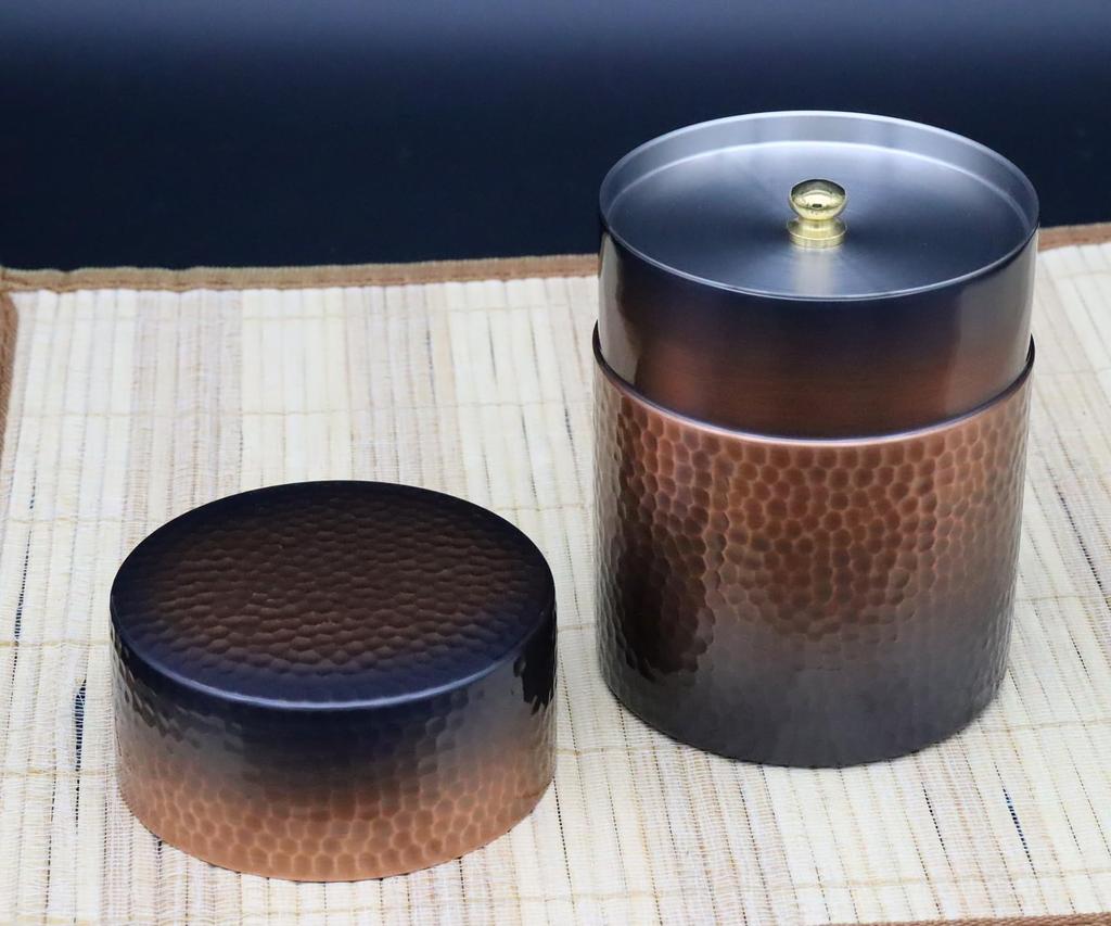 Shinkodo Made In Japan Pure Copper Tea Caddy (Large) with Red Copper Finish and Hammered Design, Gift Wrapping Available