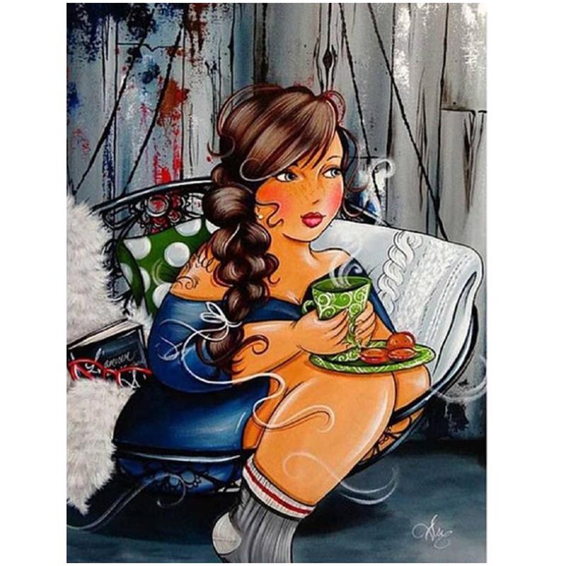 

5D DIY алмазная живопись мультфильм толстая леди комплект для вышивки крестом полная дрель круглая алмазная вышивка мозаика женская картина домашний декор Full Round 20x30CM