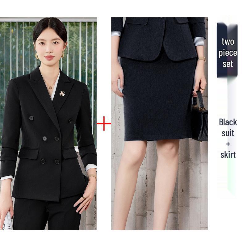 Women's Double-Breasted Suit Set: Simple & Polished Long Sleeve Blazer for Autumn/Winter 2025 Professional Commute Workwear.