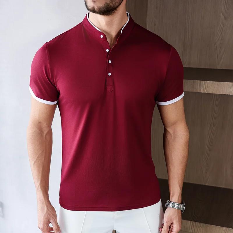 Men's Casual Fashion Solid Color Short Sleeve Stand up Collar T-shirt 2026 Summer Versatile Comfortable Top