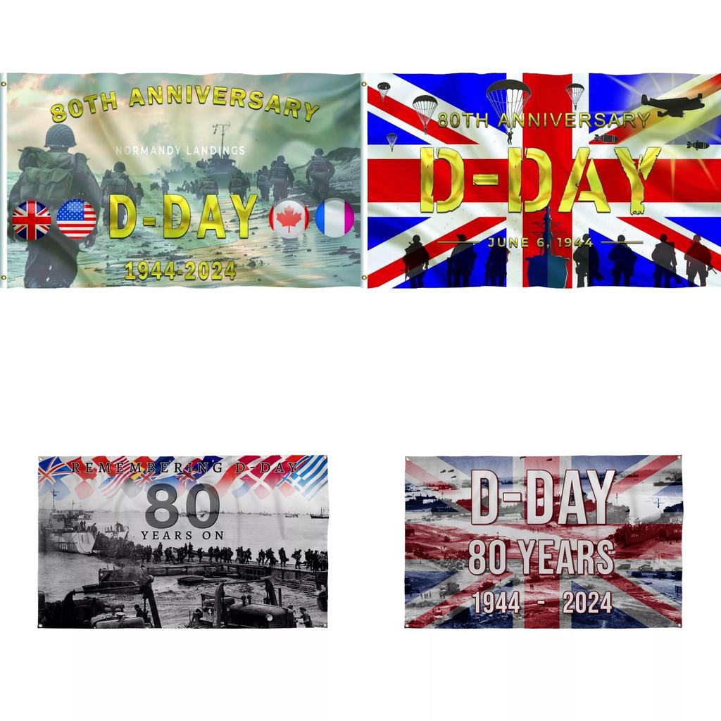 Gedenk-D-Day-Flagge aus Polyesterstoff für die 80. Jahrestagsfeier