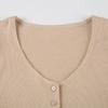 Women Beige V Neck Button Front Short Sleeve Knit Bodycon Mini Dress