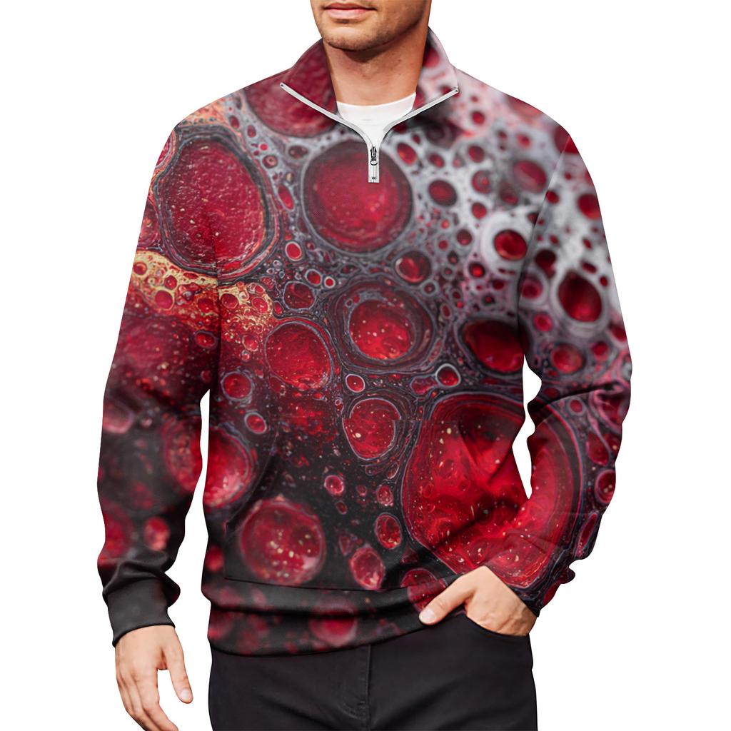 Men's Loose Casual 1/4 Zip Sweatshirt Fashion Printed Long Sleeve Top With Pockets
