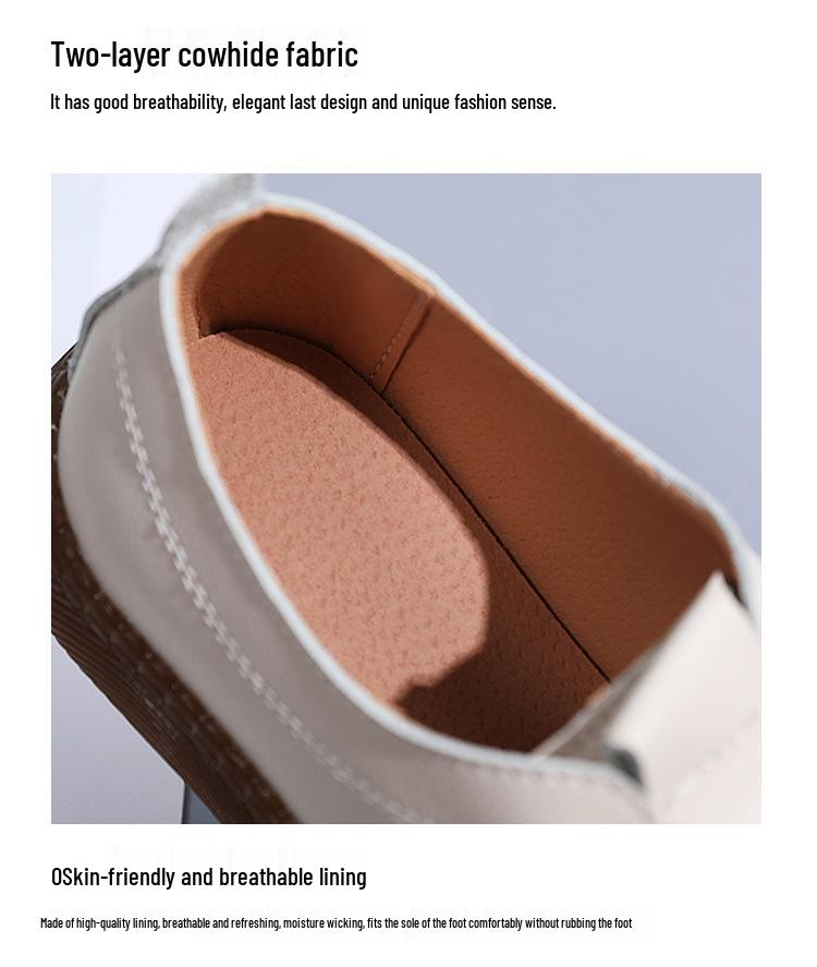 Women's Genuine Leather White Loafers: Soft Sole, Hollowed Design, Korean Style, Perfect for Casual Walking