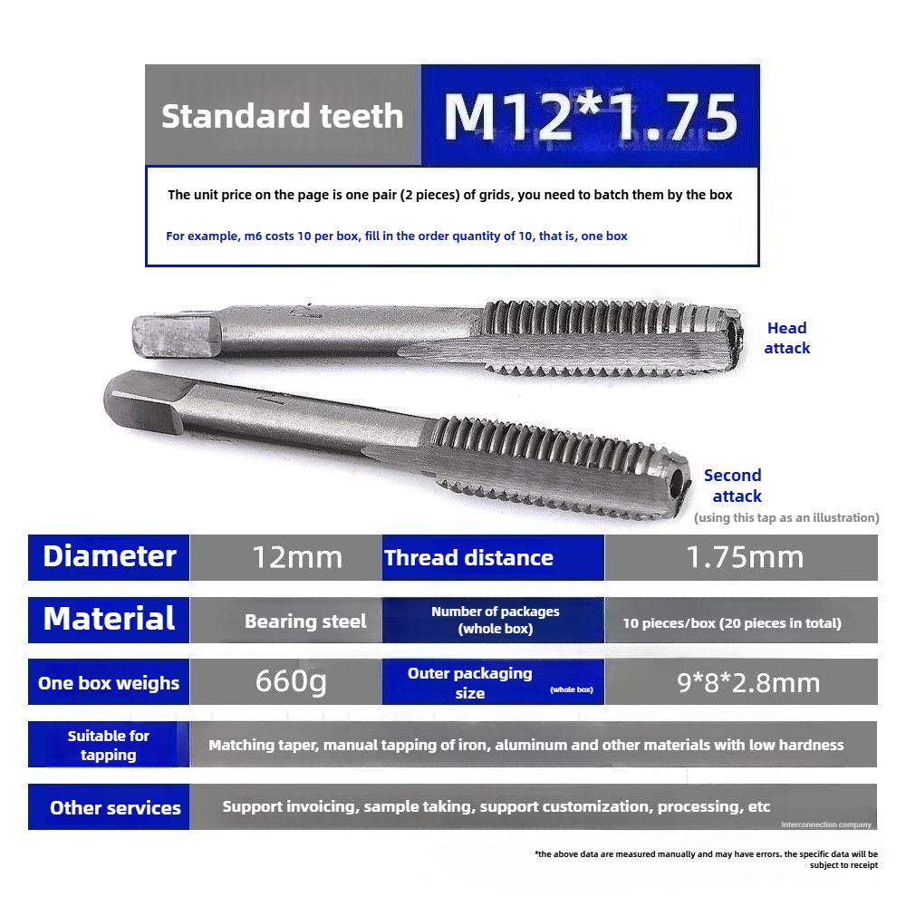 High Speed Steel Thread Tap Set M3-M24 Straight Fluted Hand Taps for DIY Woodworking Machinery