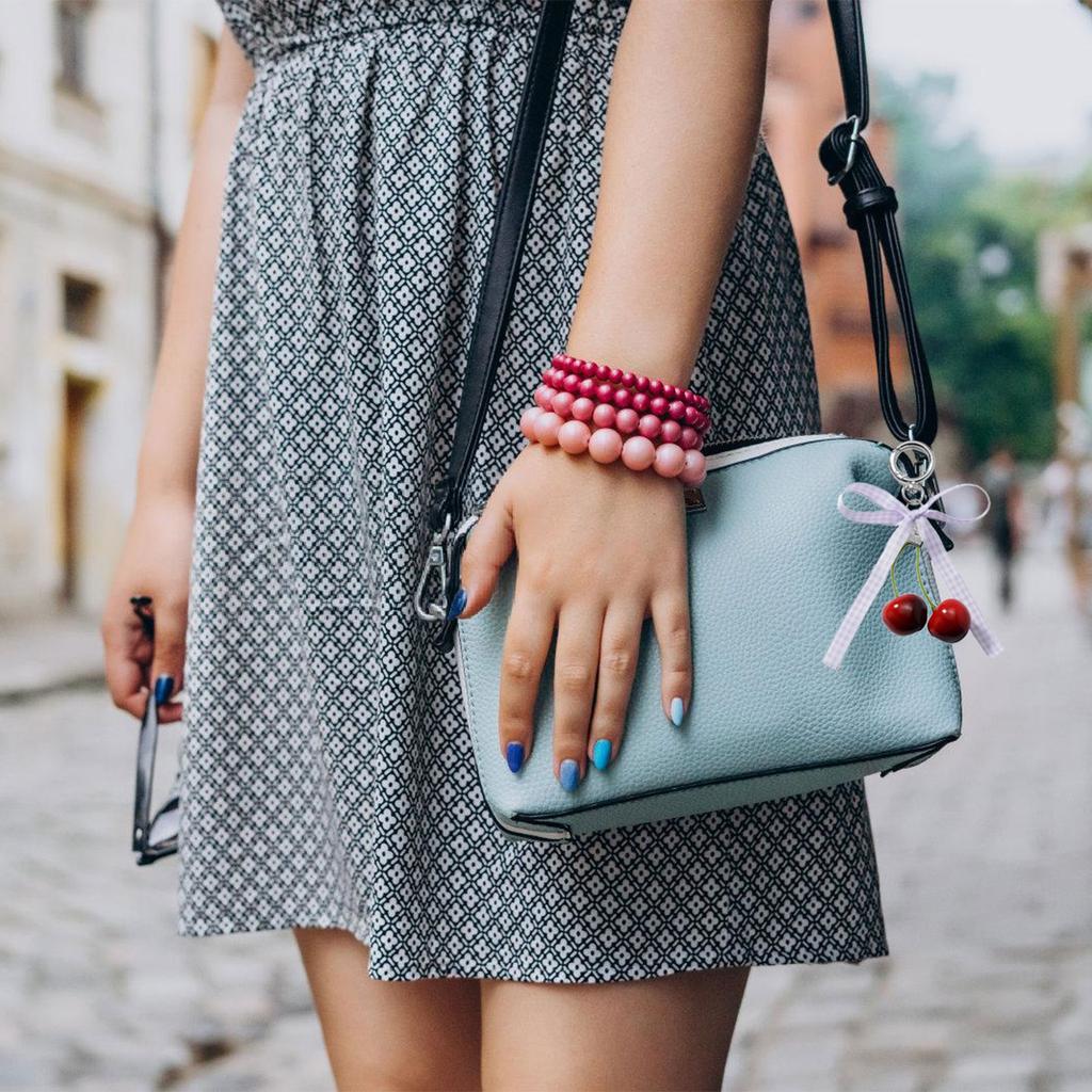 Cherry Keychain Purse Charm Hanging Ornament Pendant with Lovely Bowknot Designing for Stylish Women And Teens