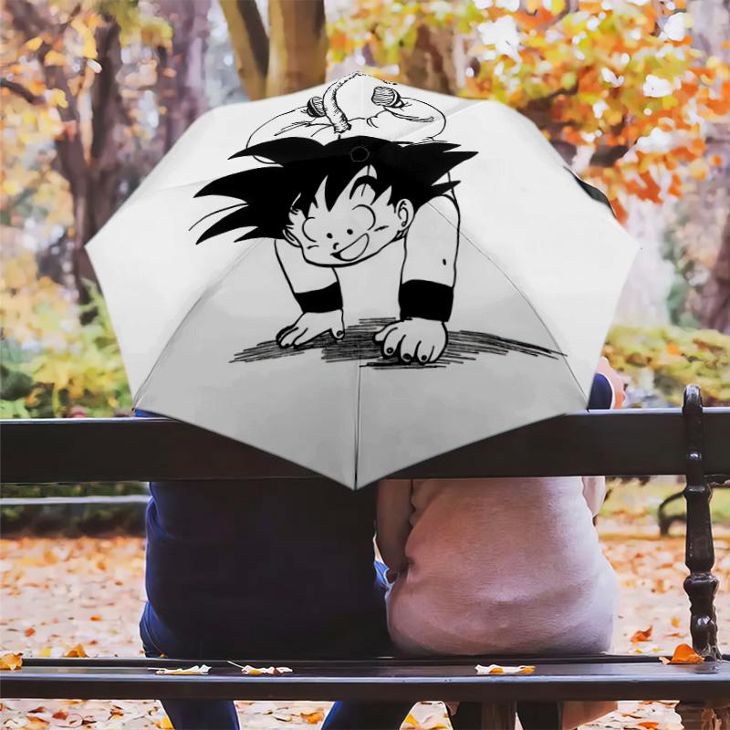 1 PC Automatic Folding Umbrella - Cute Cartoon Son Goku Pattern Portable Foldable Design With 8 Ribs Christmas Birthday Gifts
