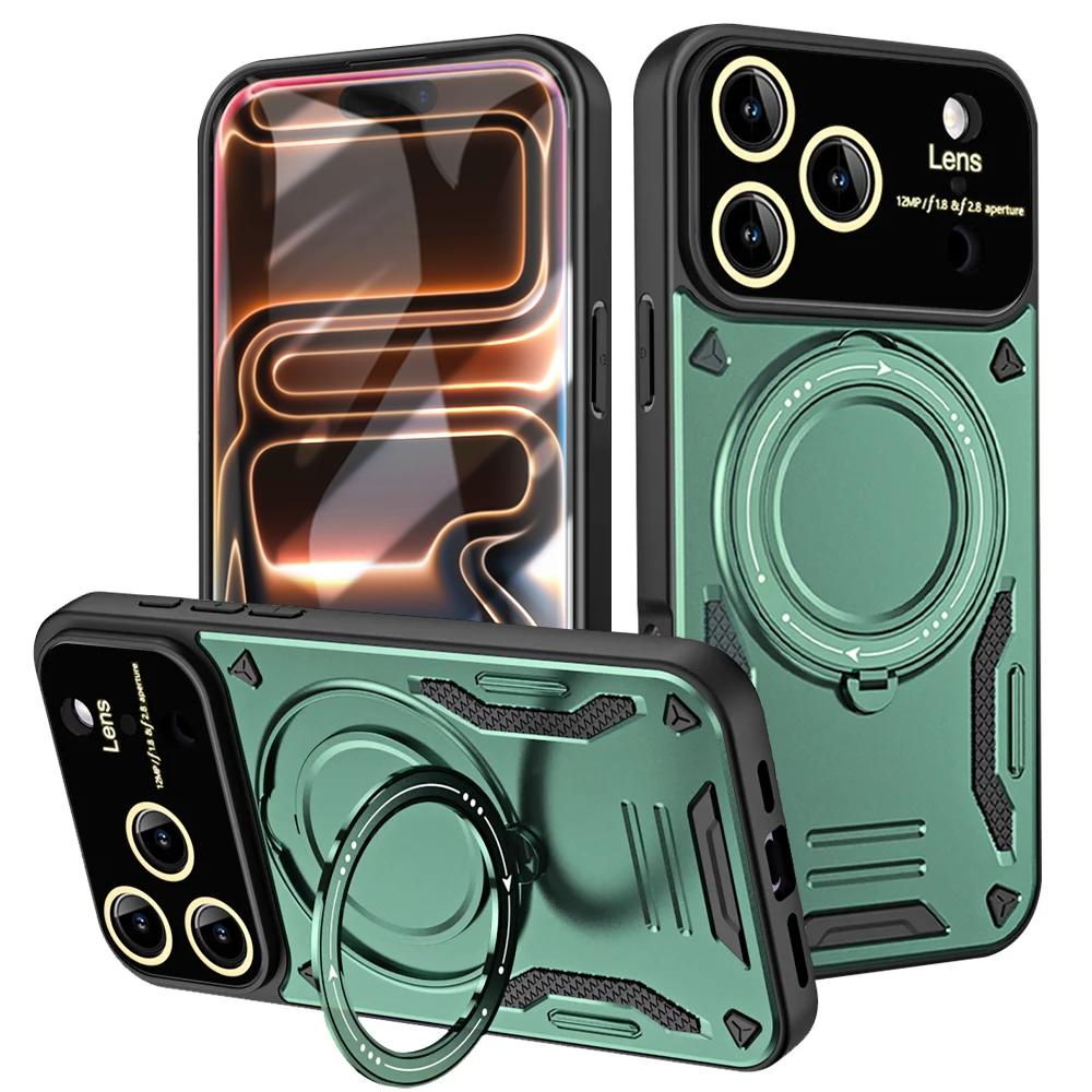 Military Armor Fold Ring Bracket Phone Case For iPhone 17 Pro Max Air 15 14 Plus 11 12 13 16 Pro Magnetic Camera Protector Cover