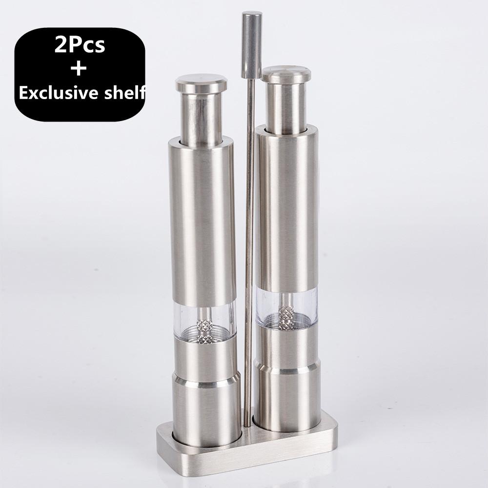 Manual Press Type Pepper Grinder Sets Stainless Steel Home Sea Salt Black Pepper Mill Finger Grinding Spice Crude Salt Grinder