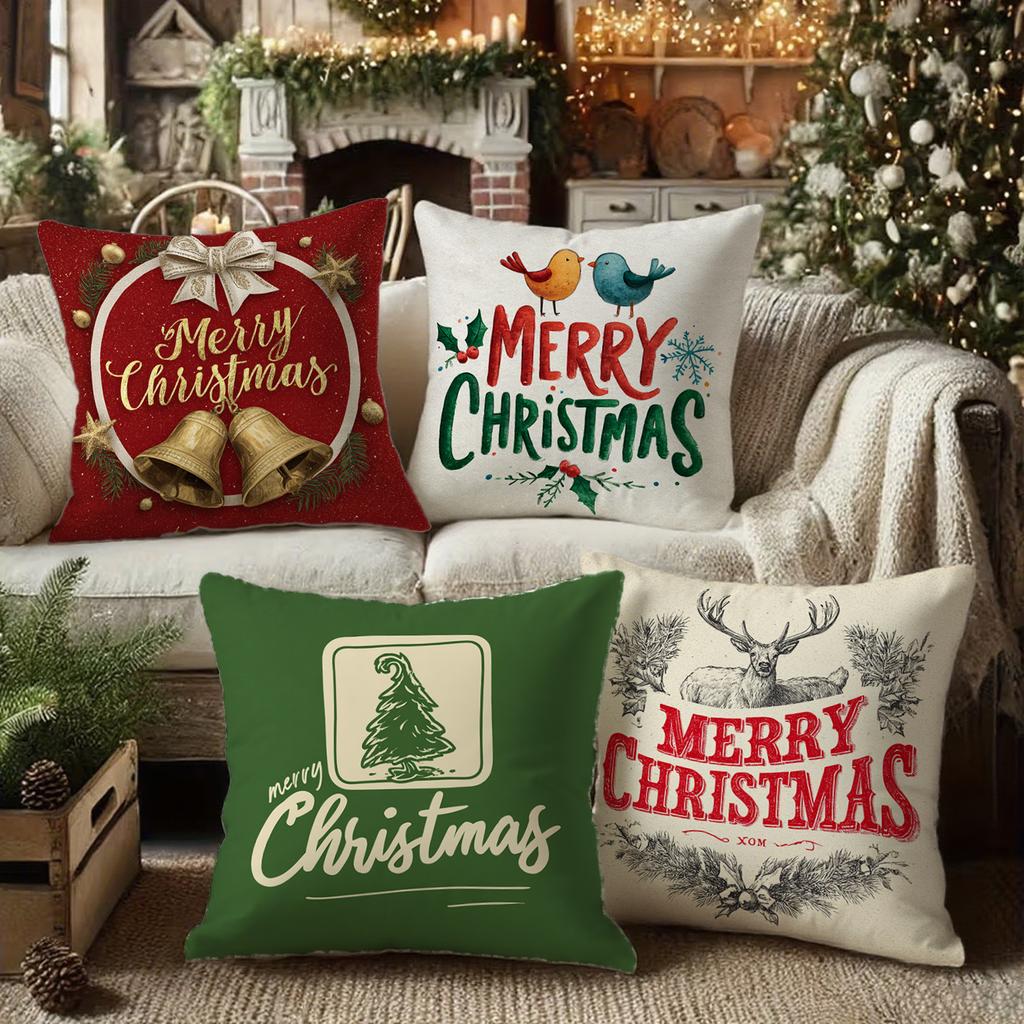 Merry Christmas Themed Pillow CoversSuitable for Sofa Car Bedroom Decorative Cushion Cover Pillow Cover