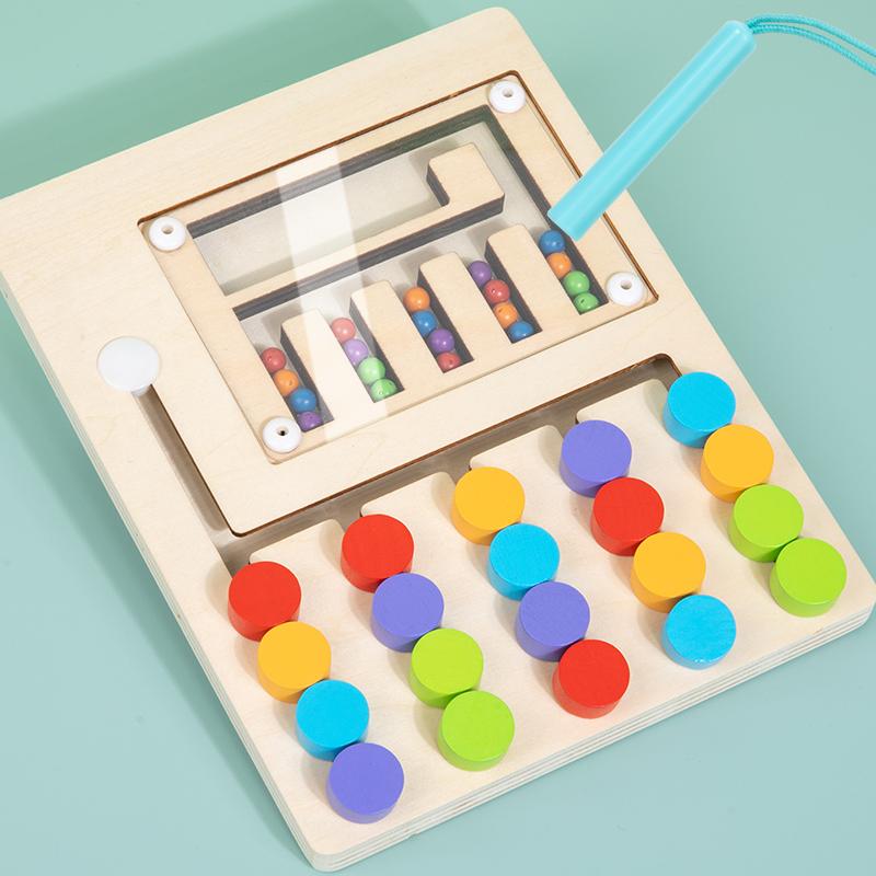 Children Montessori Learning Toys Magnetic Slide Puzzle Color Matching Logic Game Busy Board Educational Wooden Toys for Kids
