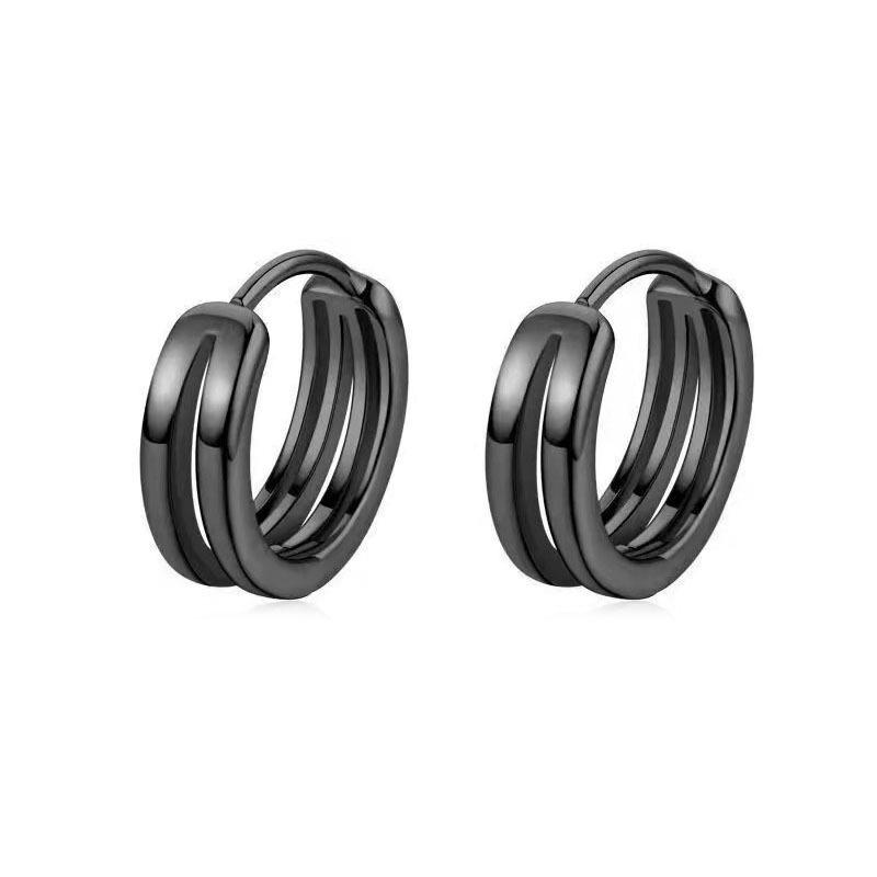Trendy Geometric Double Ring Hollow Earrings for Men - Stylish & Simple