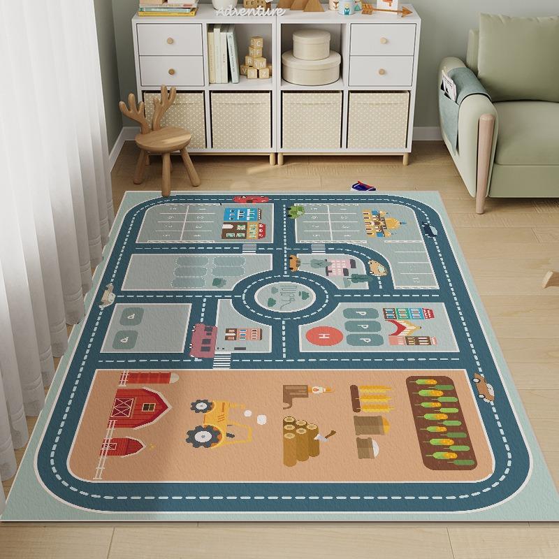 City Transportation Track Game Anti-slip Mat Cartoon Living Room Children's Rug Track Carpet Sofa Coffee Table Bedroom Rugs